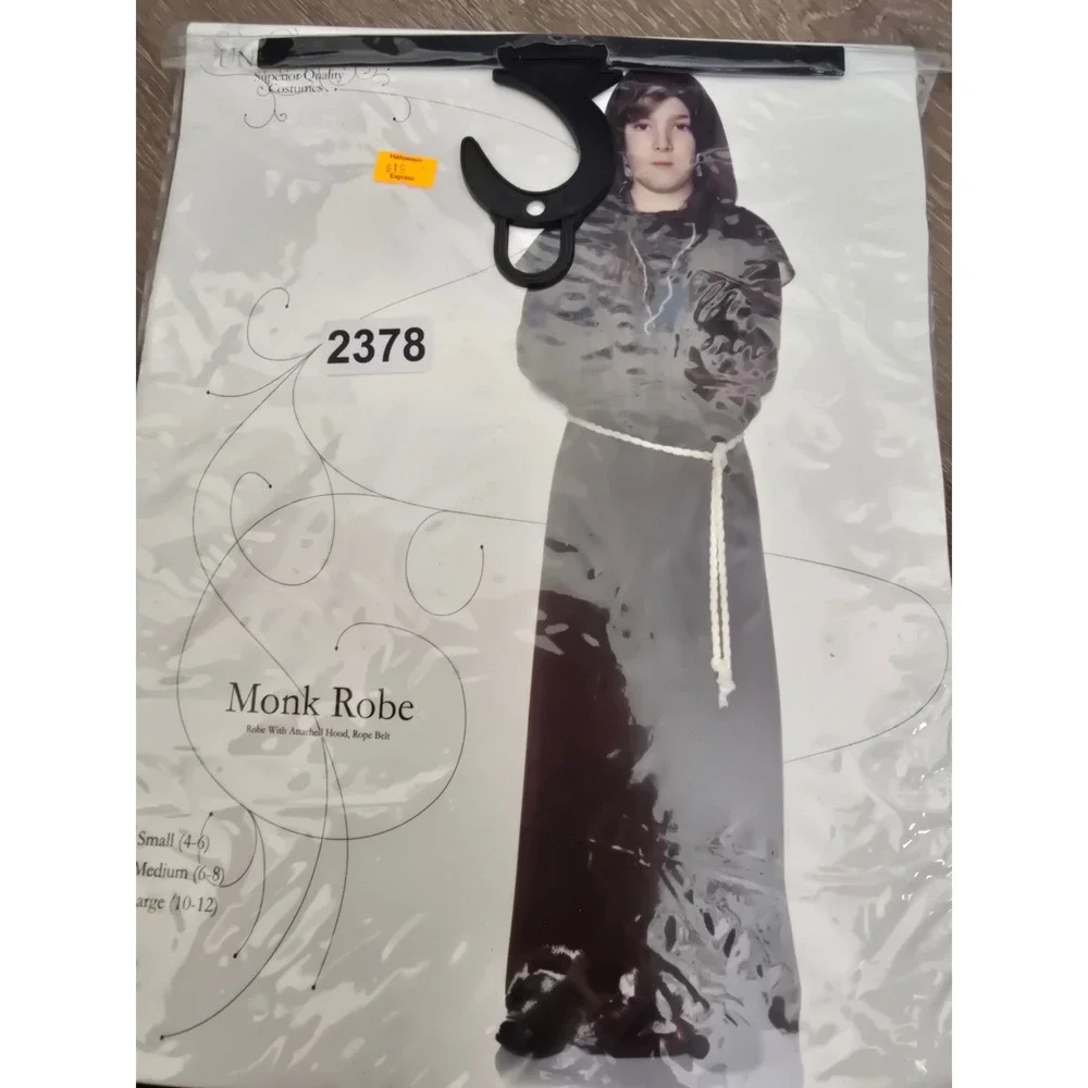 Underwraps Kids Monk Robe Brown Costume with Hood and Rope Belt Size Medium 6-8
